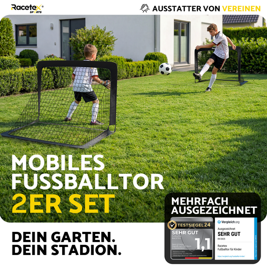 Racetex 2er Fußballtor Kinder Set - Fußball Tore inkl. nützlicher Tasche zum Transportieren - Version mit verstärkten Glasfaserstangen - Fussballtore für den Garten oder Park