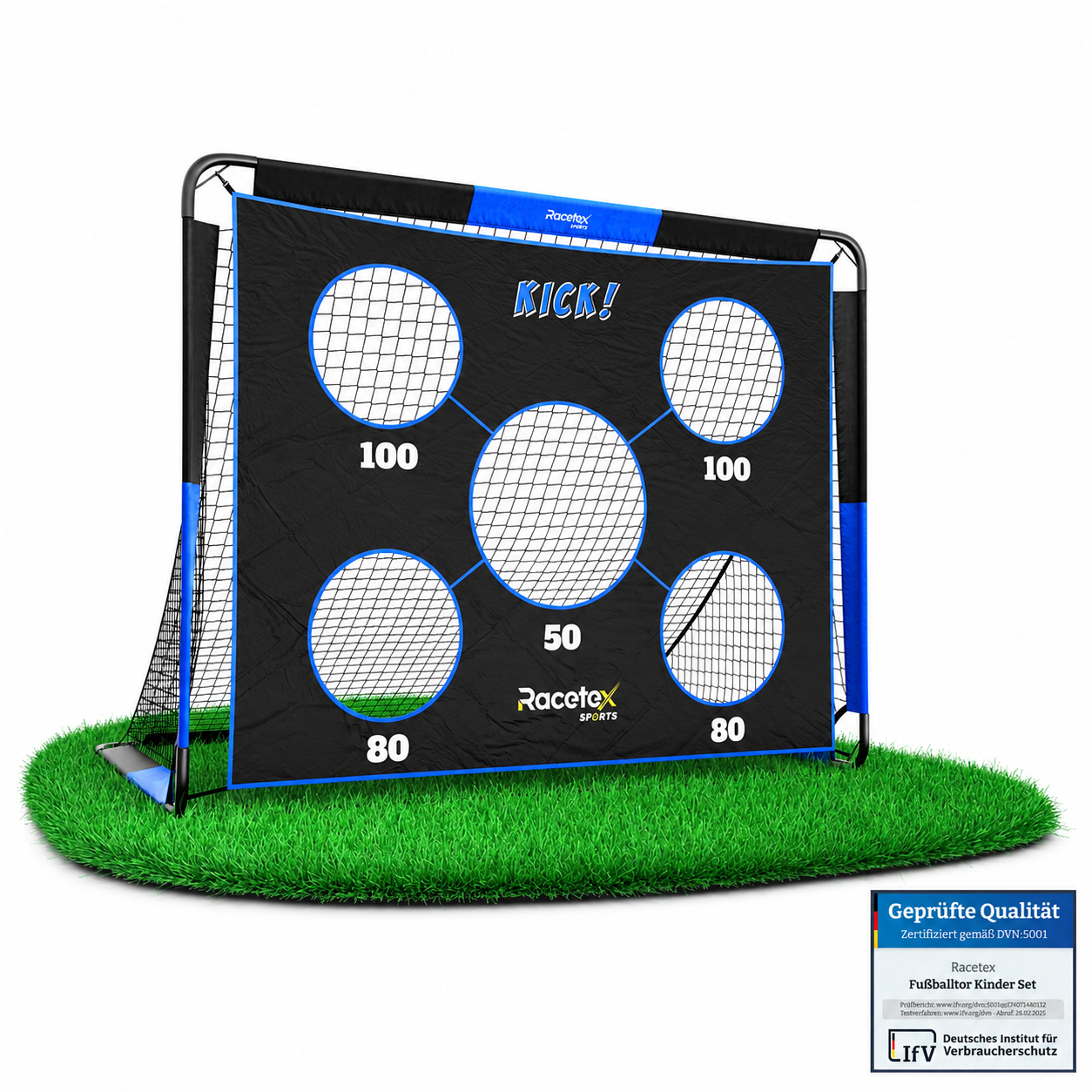Racetex 2-in-1 Fußballtor Kinder mit Torwand – Fussballtore für Garten Kinder, robust & stabil Dank Glasfaserstangen – schnell aufbaubar, leicht & mobil, perfekt für jedes Torschusstraining