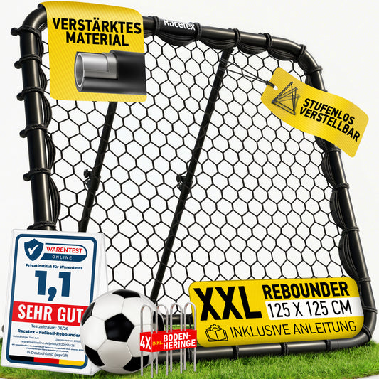Racetex Rebounder für Fußball XXL [125cm x 125cm] - Fussball Rebounder mit robuster Konstruktion und stufenlos verstellbarem Winkel - Rebounder für optimales Schuss- und Annahme-Training