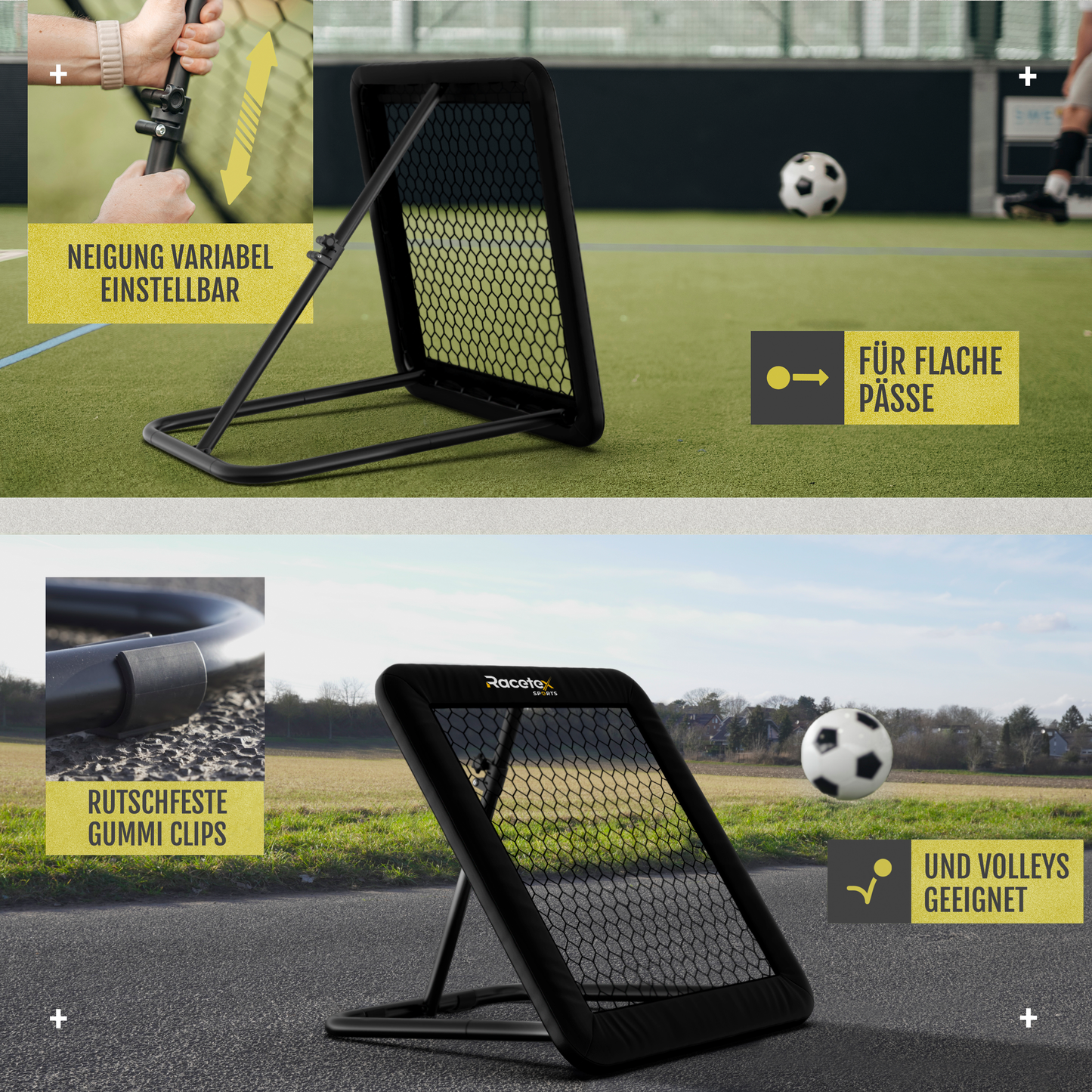 Racetex Rebounder für Fußball 100x100 cm [MIT COVER] - Fussball Rebounder mit robuster Konstruktion - Stufenlos Verstellbar - Rebounder für optimales Schuss-, Pass- und Annahme-Training