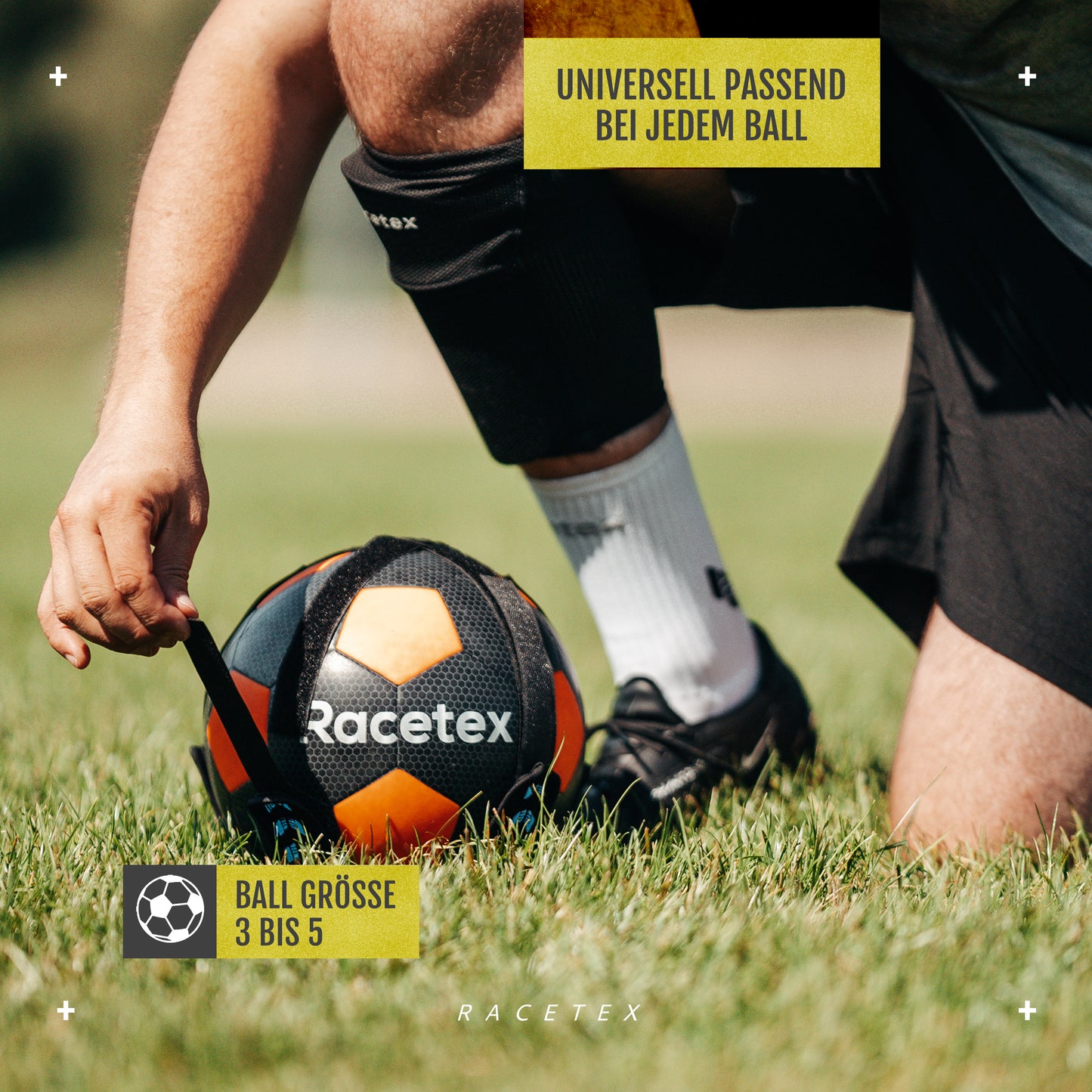 Racetex Fussballtrainer mit Schnur [EINSTELLBARE LÄNGE] - Das perfekte Trainingsgerät für Fußballer - Fussball Trainer Zubehör für Vereinskicker - Fußballtrainingsgürtel Geschenkidee