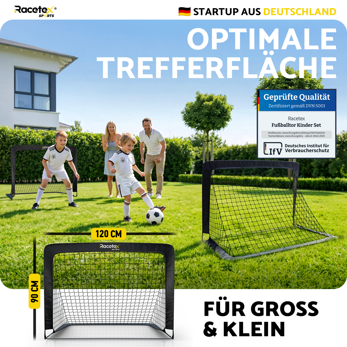 Racetex 2er Fußballtor Kinder Set - Fußball Tore inkl. nützlicher Tasche zum Transportieren - Version mit verstärkten Glasfaserstangen - Fussballtore für den Garten oder Park