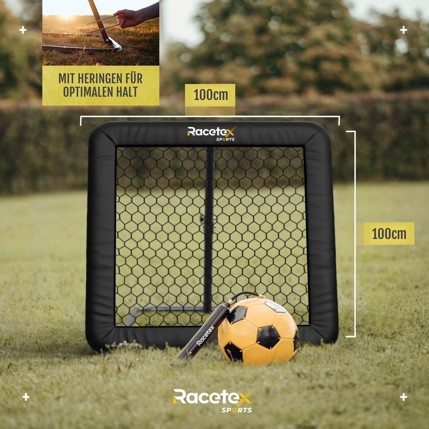 Racetex Rebounder für Fußball 100x100 cm [MIT COVER] - Fussball Rebounder mit robuster Konstruktion - Stufenlos Verstellbar - Rebounder für optimales Schuss-, Pass- und Annahme-Training