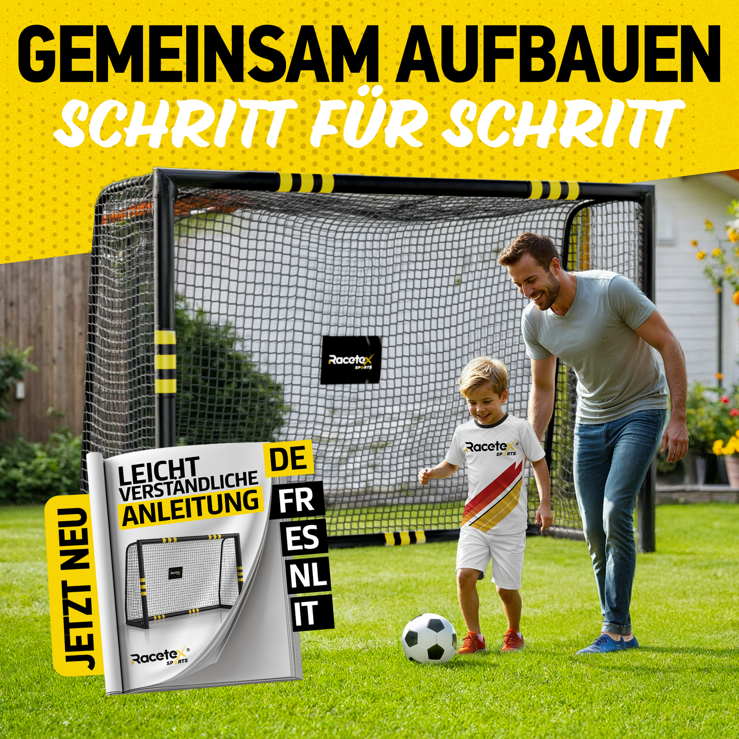 Racetex Fussballtore für Garten Kinder und Erwachsene mit [Anti-Rost Beschichtung] - Fußballtor Kinder inkl. Erdanker für optimalen Halt - Fußball Tor mit rundum Polsterung