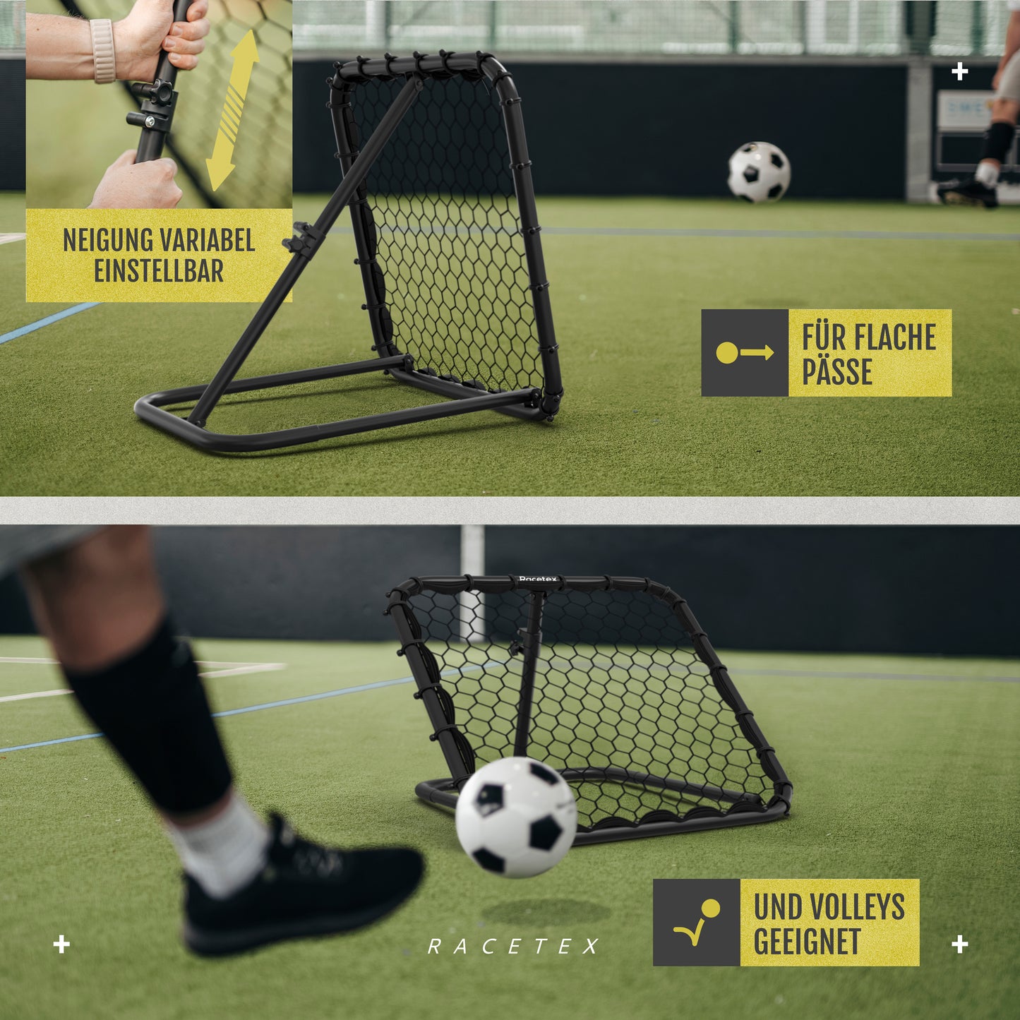 Racetex Rebounder für Fußball Kinder [STUFENLOS VERSTELLBAR] - Fußball Rebounder Kinder und Jugendliche - Prellwand für ein besseres und abwechslungsreiches Training
