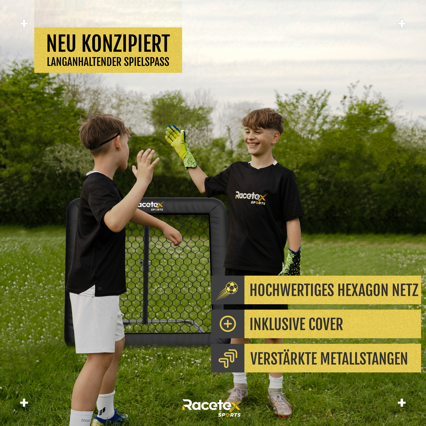 Racetex Rebounder für Fußball 100x100 cm [MIT COVER] - Fussball Rebounder mit robuster Konstruktion - Stufenlos Verstellbar - Rebounder für optimales Schuss-, Pass- und Annahme-Training