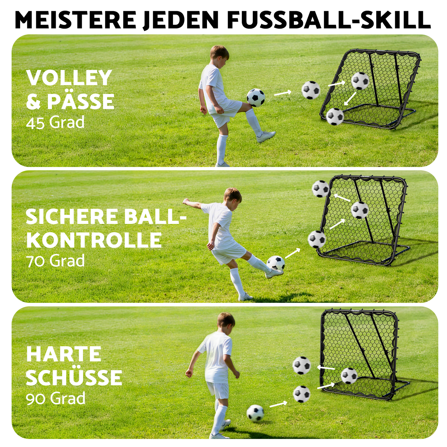 Racetex Rebounder für Fußball XXL [125cm x 125cm] - Fussball Rebounder mit robuster Konstruktion und stufenlos verstellbarem Winkel - Rebounder für optimales Schuss- und Annahme-Training