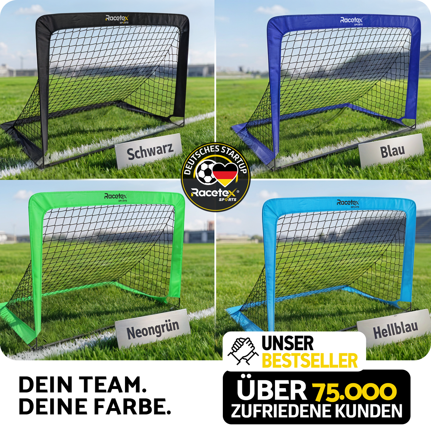 Racetex 2er Fußballtor Kinder Set - Fußball Tore inkl. nützlicher Tasche zum Transportieren - Version mit verstärkten Glasfaserstangen - Fussballtore für den Garten oder Park