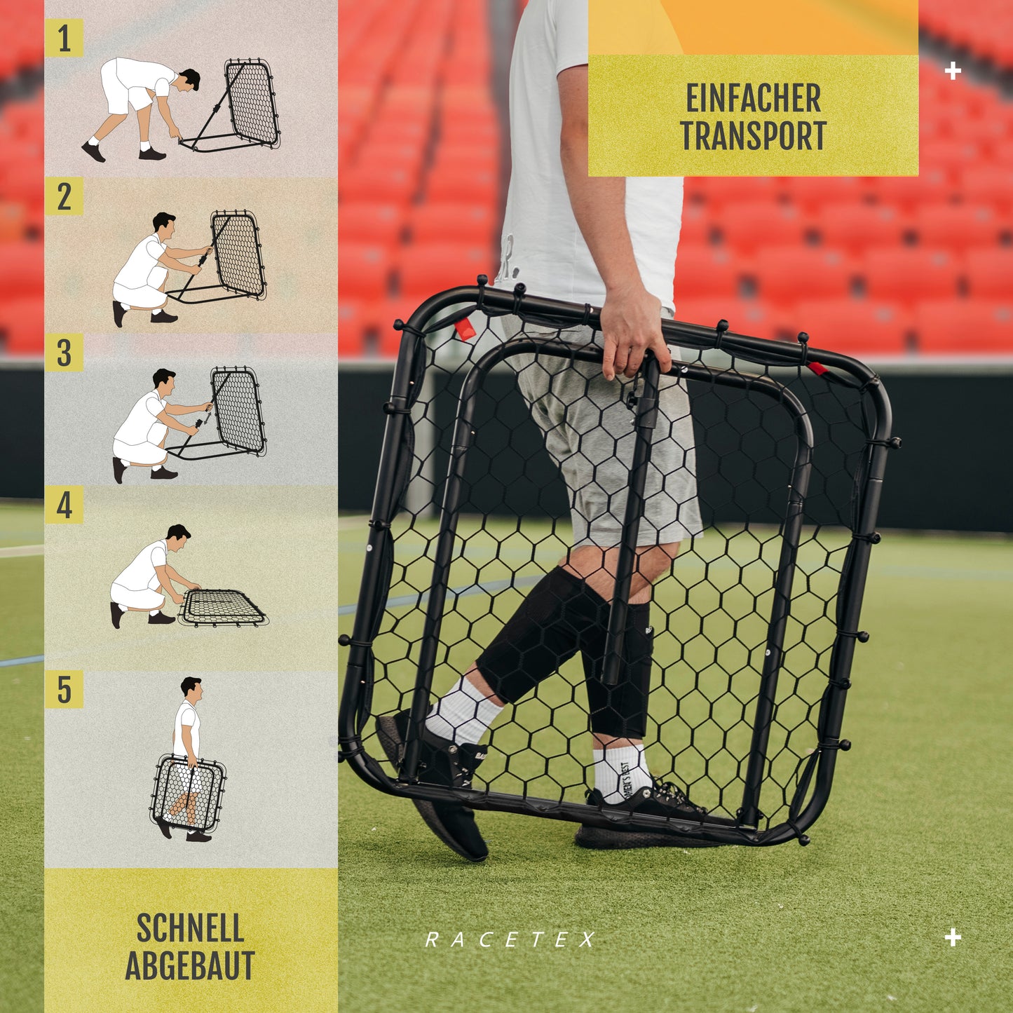 Racetex Rebounder für Fußball Kinder [STUFENLOS VERSTELLBAR] - Fußball Rebounder Kinder und Jugendliche - Prellwand für ein besseres und abwechslungsreiches Training