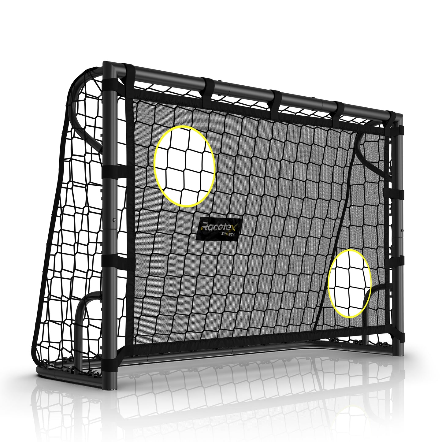 Racetex Fussballtore für Garten Kinder [MIT TORWAND] – Robustes Fußballtor Kinder und Erwachsene mit Stahlrahmen Front und wetterfestem Fußballnetz – Das Fußball Tor für den Garten