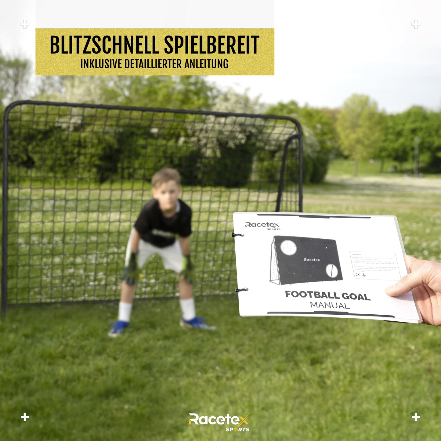 Racetex Fußballtor Kinder inkl. Torwand mit [Anti-Rost Beschichtung] - Fussballtore für Garten Kinder und Erwachsene - Fußball Tor mit Erdanker für einen optimalen Halt - Fussballtor