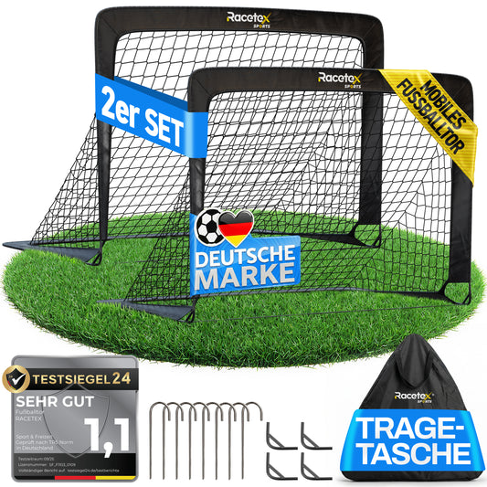 Racetex 2er Fußballtor Kinder Set - Fußball Tore inkl. nützlicher Tasche zum Transportieren - Version mit verstärkten Glasfaserstangen - Fussballtore für den Garten oder Park