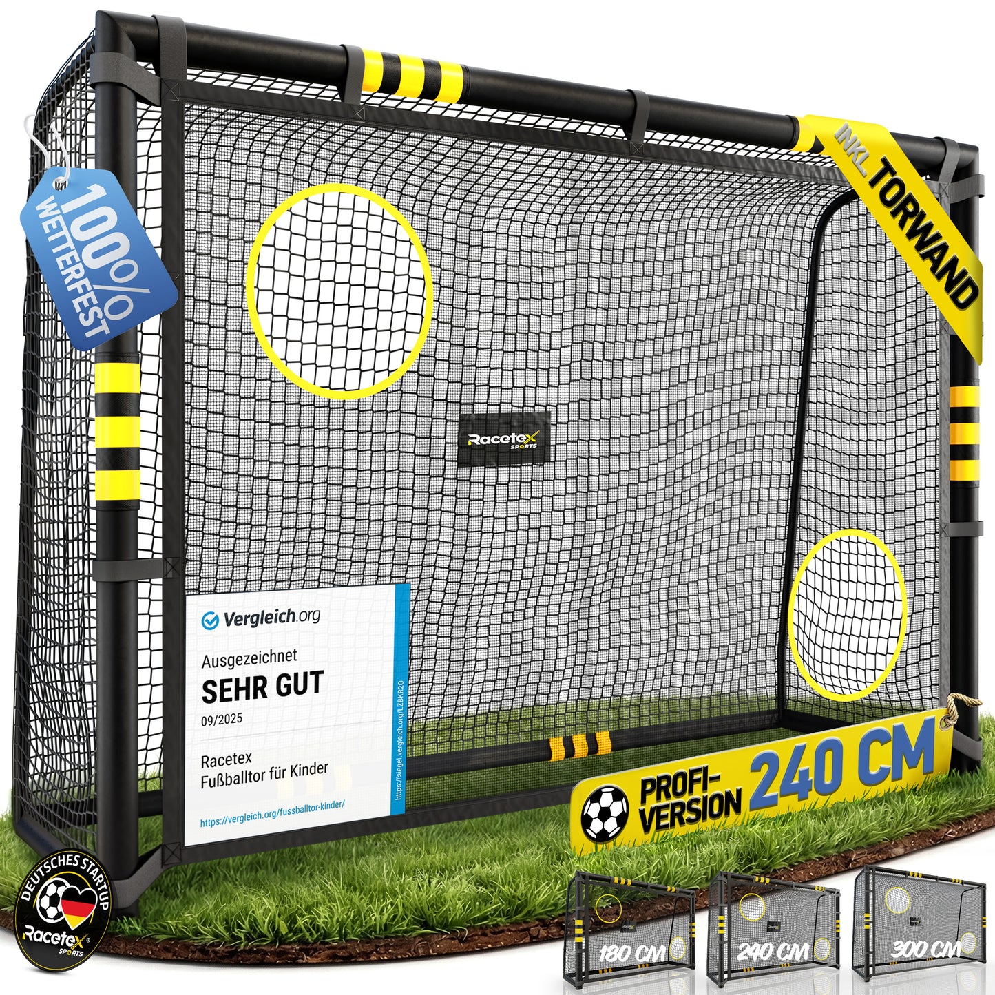 Racetex Fussballtore für Garten Kinder und Erwachsene mit [Anti-Rost Beschichtung] - Fußballtor Kinder inkl. Erdanker für optimalen Halt - Fußball Tor mit rundum Polsterung