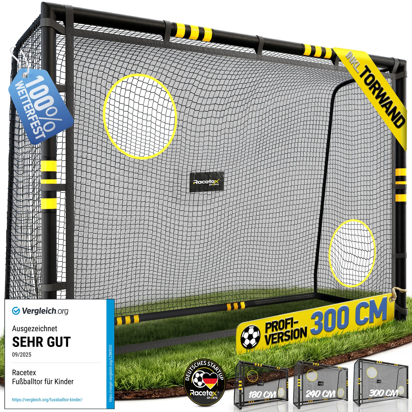 Racetex Fussballtore für Garten Kinder und Erwachsene mit [Anti-Rost Beschichtung] - Fußballtor Kinder inkl. Erdanker für optimalen Halt - Fußball Tor mit rundum Polsterung