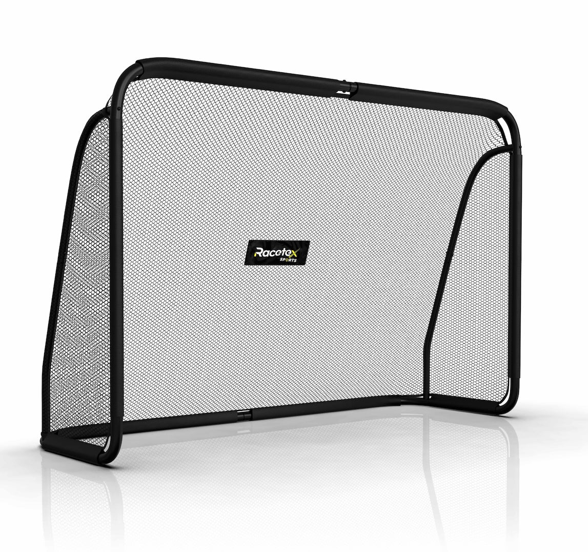 Fussballtor (120cm x 180cm) für Garten Kinder und Erwachsene [MODERNES DESIGN] - stabiler Stahlrahmen - inkl. Edelstahl Erdankern - Stilvolles Fußball Tor