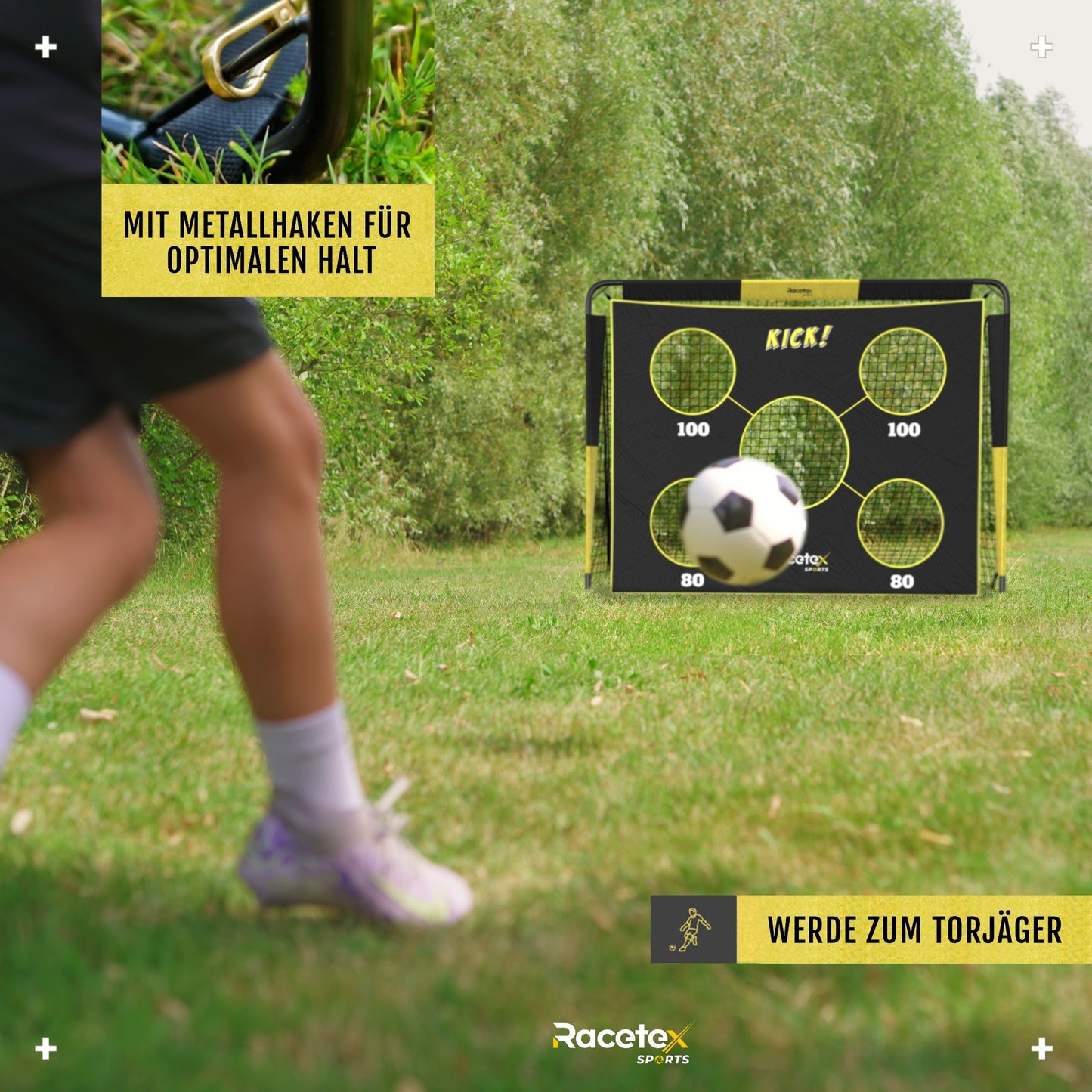 Racetex 2-in-1 Fußballtor Kinder mit Torwand – Fussballtore für Garten Kinder, robust & stabil Dank Glasfaserstangen – schnell aufbaubar, leicht & mobil, perfekt für jedes Torschusstraining