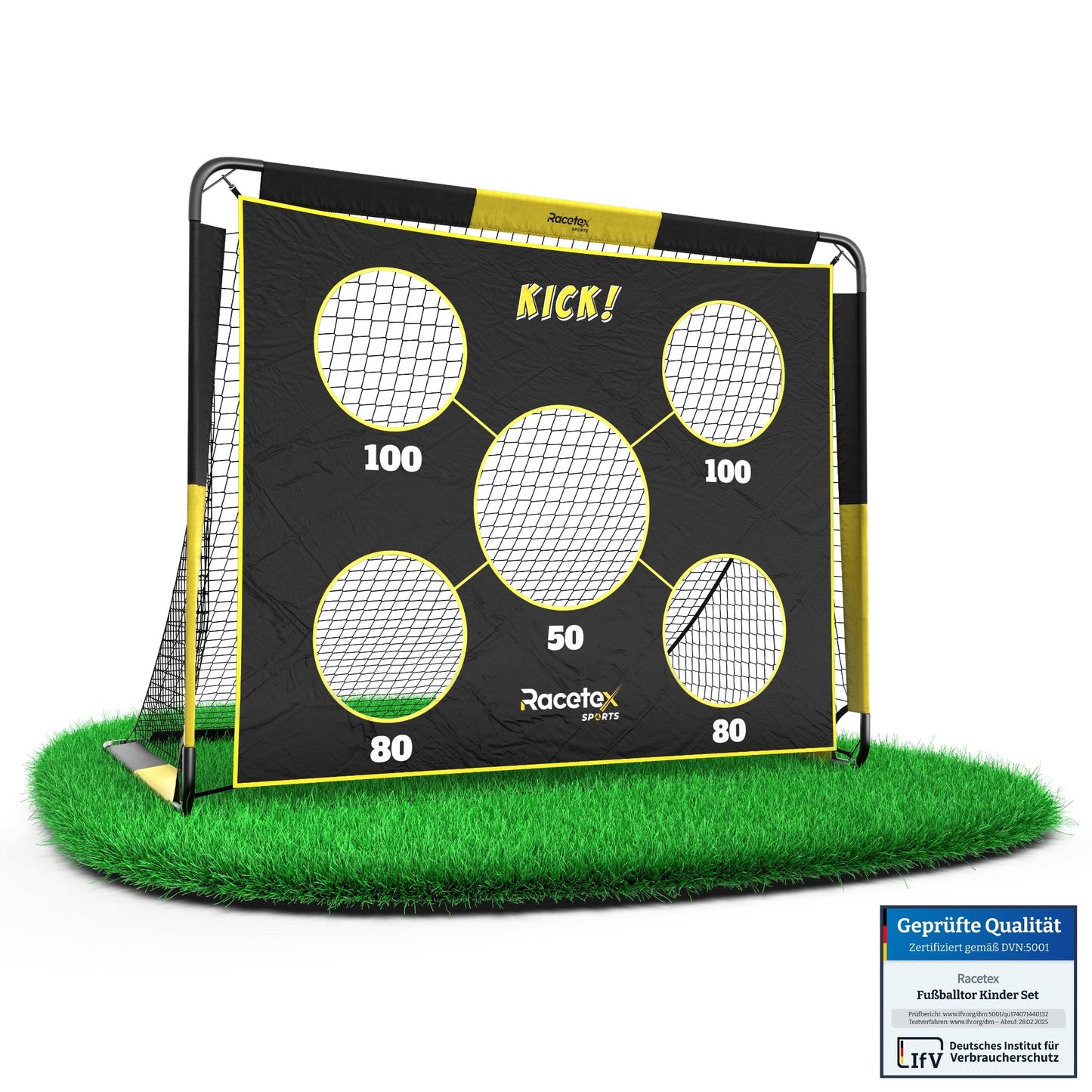 Racetex 2-in-1 Fußballtor Kinder mit Torwand – Fussballtore für Garten Kinder, robust & stabil Dank Glasfaserstangen – schnell aufbaubar, leicht & mobil, perfekt für jedes Torschusstraining