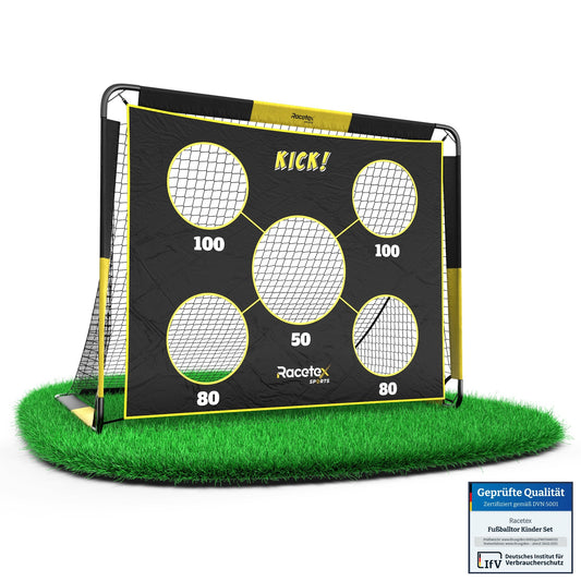 Racetex 2-in-1 Fußballtor Kinder mit Torwand – Fussballtore für Garten Kinder, robust & stabil Dank Glasfaserstangen – schnell aufbaubar, leicht & mobil, perfekt für jedes Torschusstraining